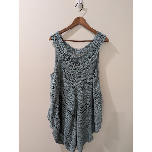 Free People Blue Linen Blend Open Knit Tunic Top - Picture 2 of 4